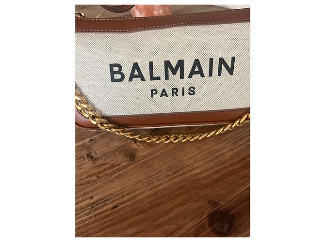 Autre Marque Bolsa transversal Balmain B-Army em lona e couro creme e marrom - vista 5