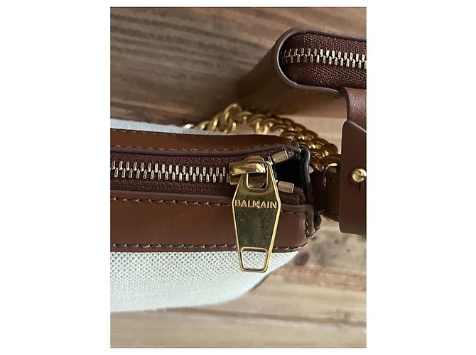 Autre Marque Bolsa transversal Balmain B-Army em lona e couro creme e marrom - vista 7
