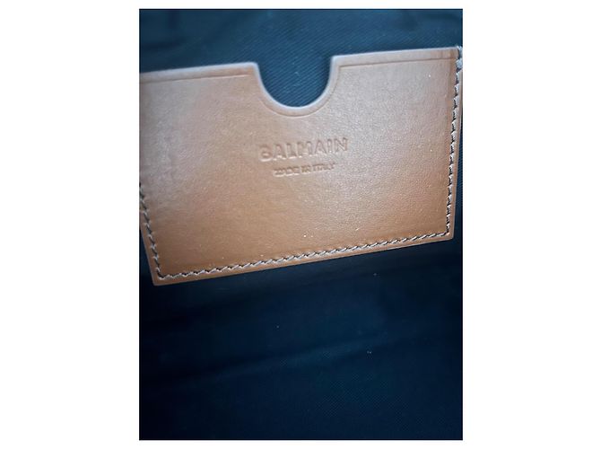 Autre Marque Bolsa transversal Balmain B-Army em lona e couro creme e marrom - vista 9