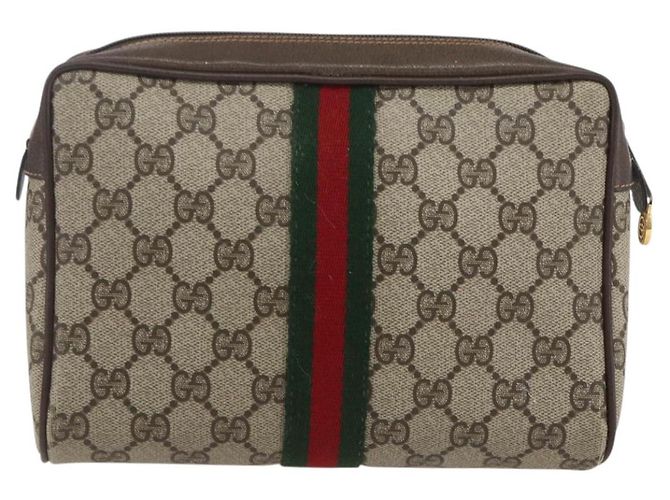 GUCCI GG Supreme Web Sherry Line Clutch Bag PVC Beige Oro 63 01 012 Auth mr1689 D'oro - vista 2