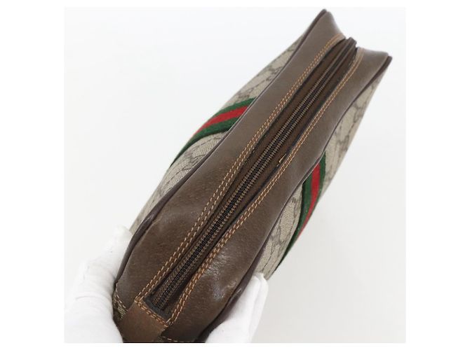 GUCCI GG Supreme Web Sherry Line Clutch Bag PVC Beige Oro 63 01 012 Auth mr1689 D'oro - vista 5