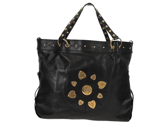 Borsa Tote in pelle nera e oro GUCCI 211959 Auth BA8823 Nero D'oro - vista 13