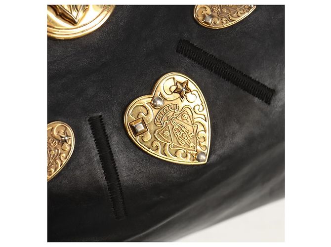 Borsa Tote in pelle nera e oro GUCCI 211959 Auth BA8823 Nero D'oro - vista 19