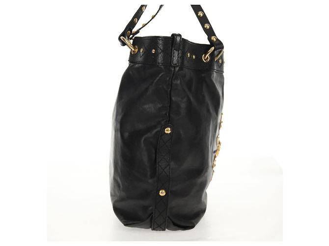 Borsa Tote in pelle nera e oro GUCCI 211959 Auth BA8823 Nero D'oro - vista 4