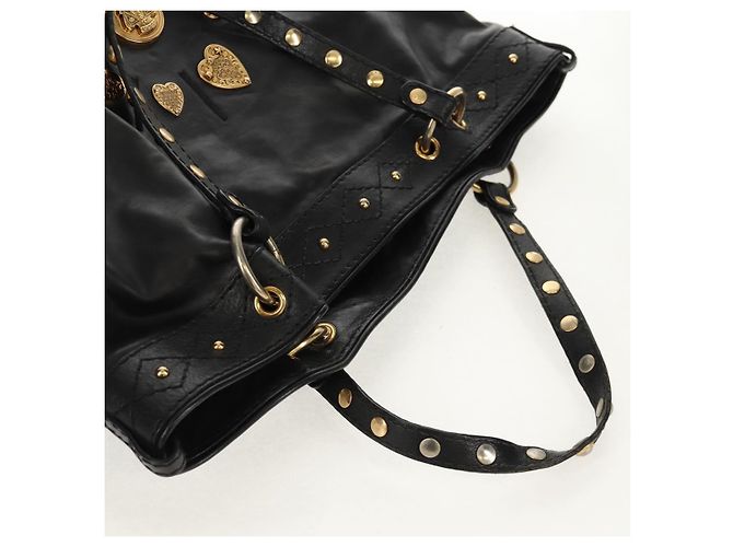 Borsa Tote in pelle nera e oro GUCCI 211959 Auth BA8823 Nero D'oro - vista 7
