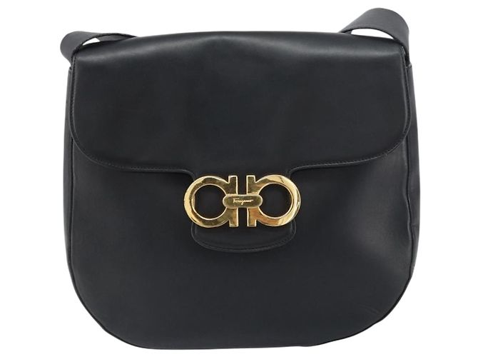 Borsa a Spalla Gancini in Pelle Nera e Oro Salvatore Ferragamo Auth 156463 Nero D'oro - vista 13