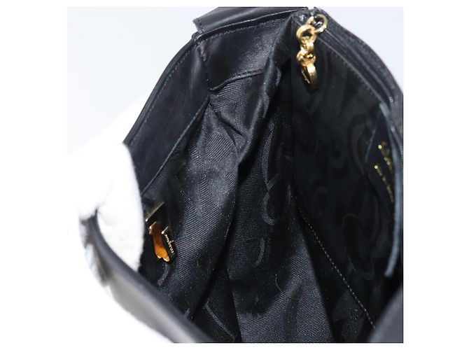 Borsa a Spalla Gancini in Pelle Nera e Oro Salvatore Ferragamo Auth 156463 Nero D'oro - vista 19