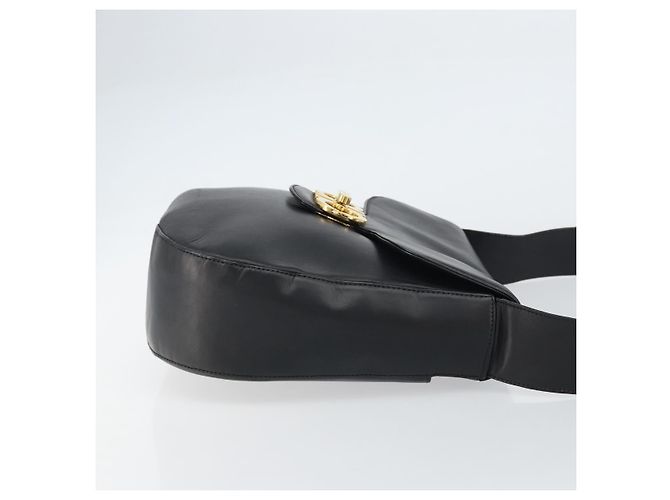 Borsa a Spalla Gancini in Pelle Nera e Oro Salvatore Ferragamo Auth 156463 Nero D'oro - vista 3