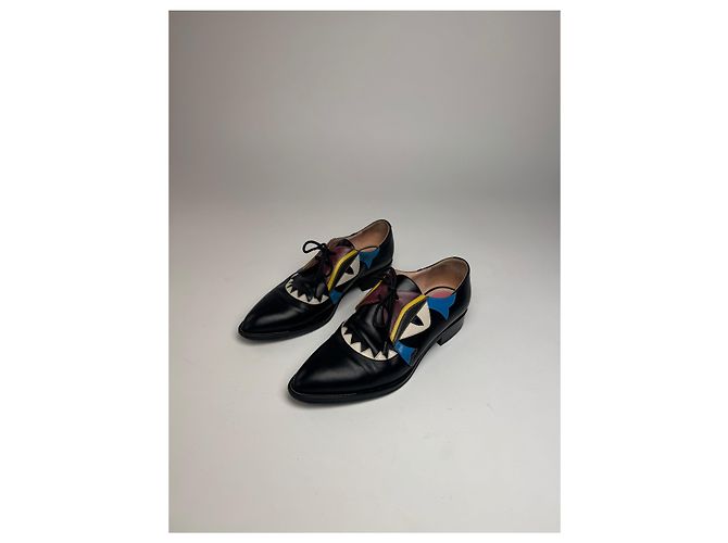 Scarpe in pelle vintage Fendi con lacci nere EU36 Nero - vista 7