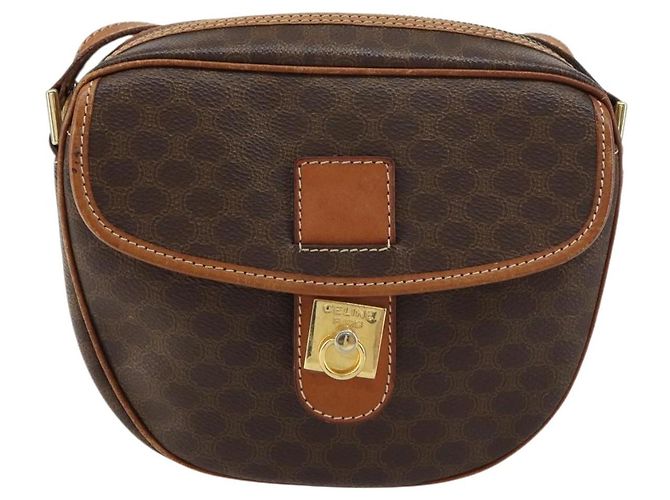 Céline Bolso de Hombro de Lona Macadam CELINE en Cuero PVC Marrón Dorado Auth 156444 Castaño - vista 13