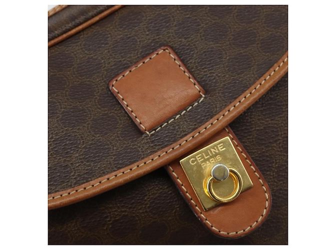 Céline Bolso de Hombro de Lona Macadam CELINE en Cuero PVC Marrón Dorado Auth 156444 Castaño - vista 17
