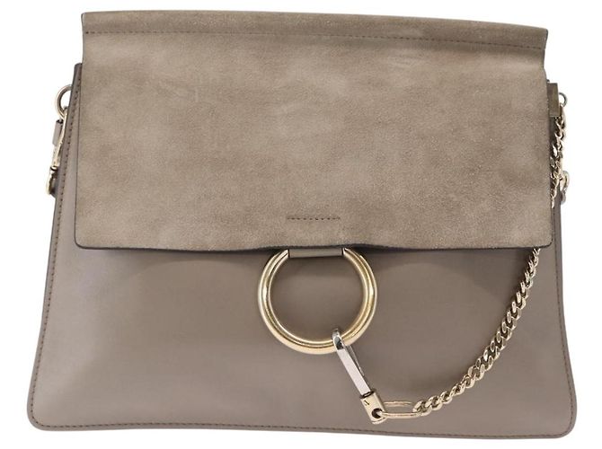Chloé Borsa a Spalla Chloe Fay in Pelle Scamosciata Beige Oro Auth BA8909 D'oro - vista 13