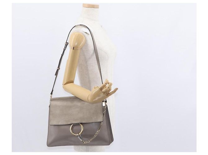 Chloé Borsa a Spalla Chloe Fay in Pelle Scamosciata Beige Oro Auth BA8909 D'oro - vista 27