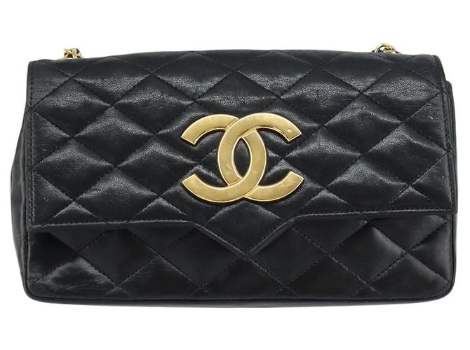 Sac à bandoulière matelassé CHANEL en cuir d'agneau noir avec chaîne dorée CC Auth ki6227 - vue 13