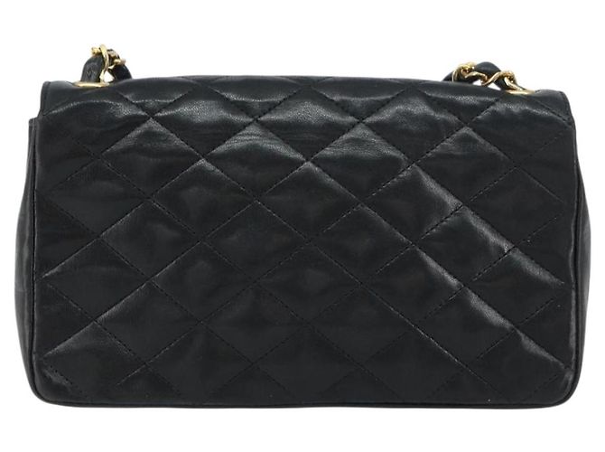 Sac à bandoulière matelassé CHANEL en cuir d'agneau noir avec chaîne dorée CC Auth ki6227 - vue 2