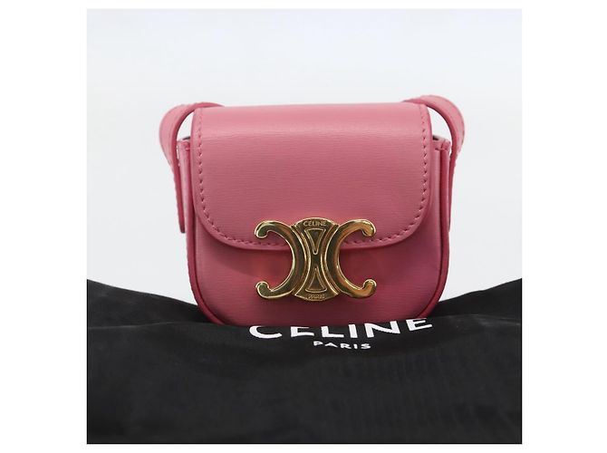Céline CELINE Triomphe Mini Claude Borsa a Spalla in Pelle di Vitello Rosa Oro Auth 153596SAM D'oro - vista 12