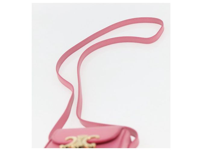 Céline CELINE Triomphe Mini Claude Borsa a Spalla in Pelle di Vitello Rosa Oro Auth 153596SAM D'oro - vista 14