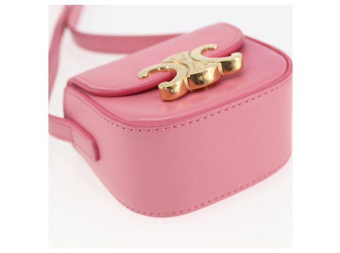Céline CELINE Triomphe Mini Claude Borsa a Spalla in Pelle di Vitello Rosa Oro Auth 153596SAM D'oro - vista 15