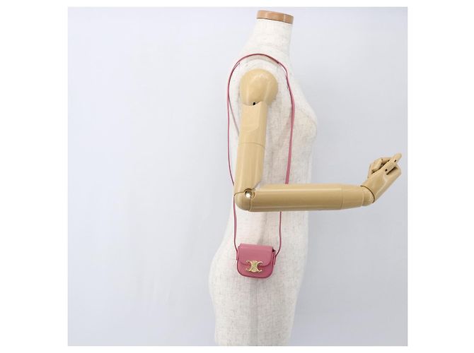 Céline CELINE Triomphe Mini Claude Borsa a Spalla in Pelle di Vitello Rosa Oro Auth 153596SAM D'oro - vista 20