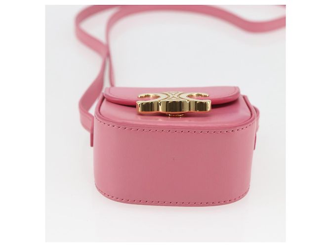 Céline CELINE Triomphe Mini Claude Borsa a Spalla in Pelle di Vitello Rosa Oro Auth 153596SAM D'oro - vista 5