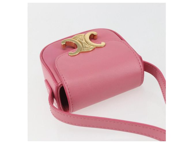 Céline CELINE Triomphe Mini Claude Borsa a Spalla in Pelle di Vitello Rosa Oro Auth 153596SAM D'oro - vista 6