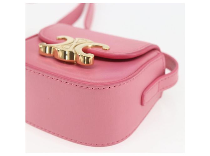 Céline CELINE Triomphe Mini Claude Borsa a Spalla in Pelle di Vitello Rosa Oro Auth 153596SAM D'oro - vista 8