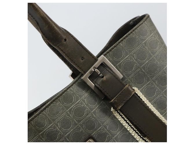 Borsa Tote Gancini in Pelle Marrone Argento Auth 156802 di Salvatore Ferragamo - vista 10
