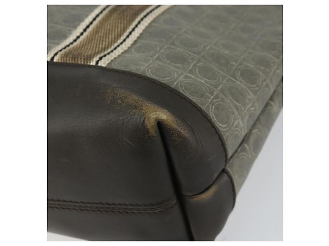 Borsa Tote Gancini in Pelle Marrone Argento Auth 156802 di Salvatore Ferragamo - vista 15