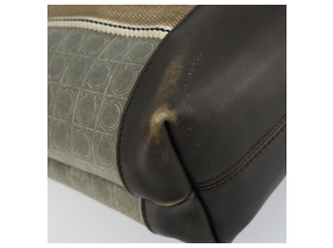 Borsa Tote Gancini in Pelle Marrone Argento Auth 156802 di Salvatore Ferragamo - vista 16
