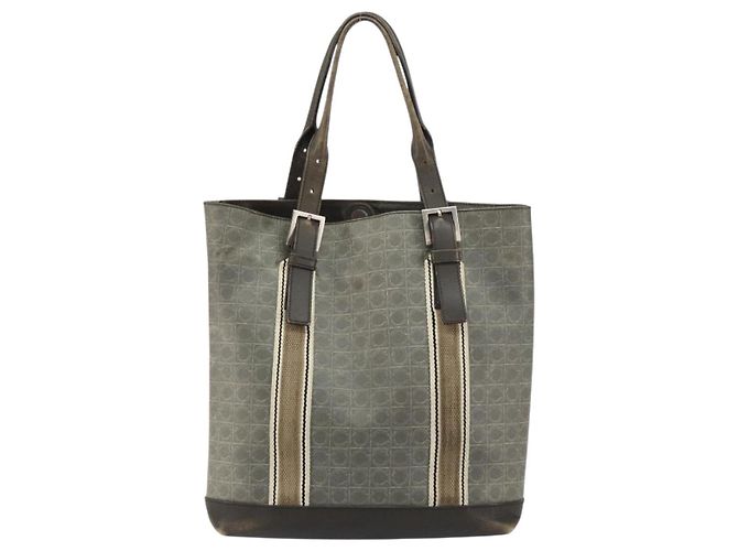 Borsa Tote Gancini in Pelle Marrone Argento Auth 156802 di Salvatore Ferragamo - vista 2