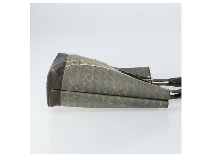 Borsa Tote Gancini in Pelle Marrone Argento Auth 156802 di Salvatore Ferragamo - vista 3