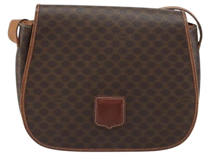Céline Borsa a spalla in tela Macadam CELINE in pelle PVC marrone e oro Auth fm4980 D'oro - vista 13