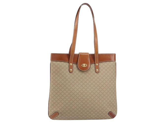 Céline Borsa Tote in Tela Macadam CELINE PVC Beige Oro Auth 156447 D'oro - vista 13
