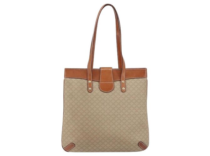 Céline Borsa Tote in Tela Macadam CELINE PVC Beige Oro Auth 156447 D'oro - vista 2