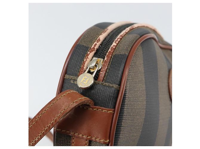 Pequin Borsa a Spalla in Tela Pecan FENDI PVC Nero Marrone oro Auth 155395 D'oro - vista 10