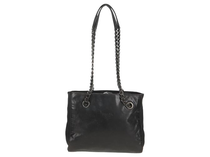 Borsa a Spalla con Catena Prada in Pelle e Nylon Nera Auth ep12271 Nero - vista 13