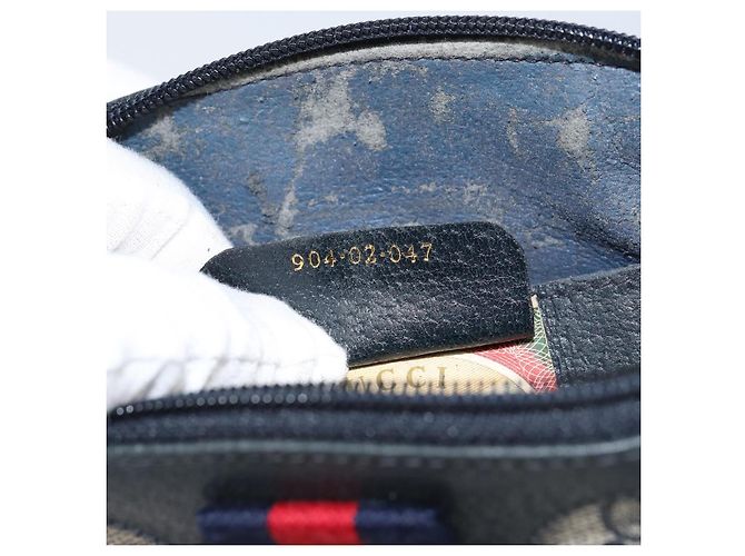 Gucci Borsa GG Supreme Sherry Line in PVC Blu Navy Oro Rosso 904 02 047 Auth ep12415 D'oro - vista 12
