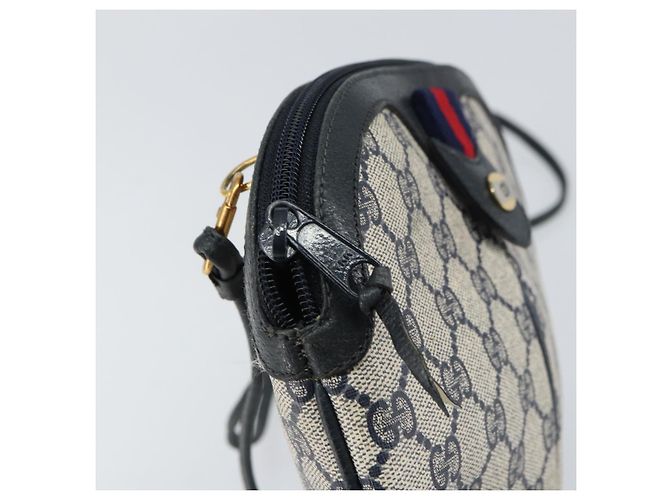 Gucci Borsa GG Supreme Sherry Line in PVC Blu Navy Oro Rosso 904 02 047 Auth ep12415 D'oro - vista 9