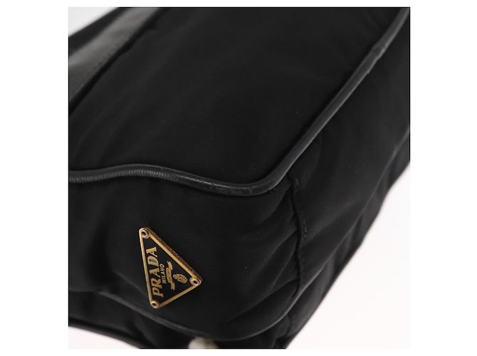 Borsa a Spalla PRADA in Nylon Pelle Nera Oro Auth ki6206 Nero D'oro - vista 15