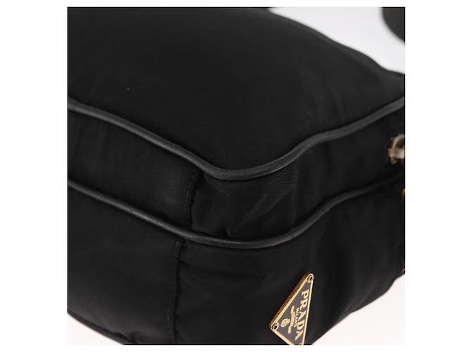 Borsa a Spalla PRADA in Nylon Pelle Nera Oro Auth ki6206 Nero D'oro - vista 18