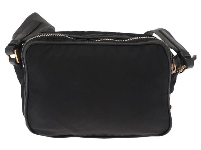 Borsa a Spalla PRADA in Nylon Pelle Nera Oro Auth ki6206 Nero D'oro - vista 2