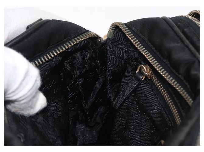 Borsa a Spalla PRADA in Nylon Pelle Nera Oro Auth ki6206 Nero D'oro - vista 22