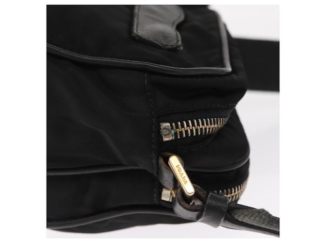 Borsa a Spalla PRADA in Nylon Pelle Nera Oro Auth ki6206 Nero D'oro - vista 4