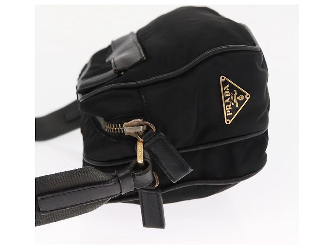 Borsa a Spalla PRADA in Nylon Pelle Nera Oro Auth ki6206 Nero D'oro - vista 5