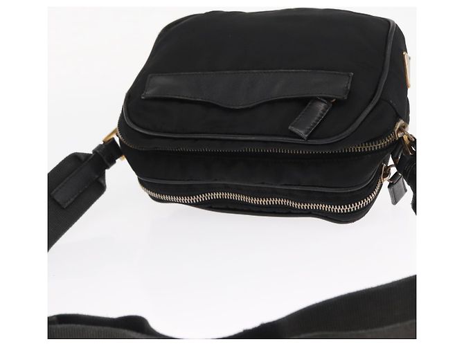 Borsa a Spalla PRADA in Nylon Pelle Nera Oro Auth ki6206 Nero D'oro - vista 7