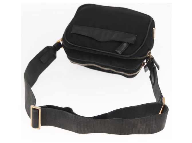 Borsa a Spalla PRADA in Nylon Pelle Nera Oro Auth ki6206 Nero D'oro - vista 8