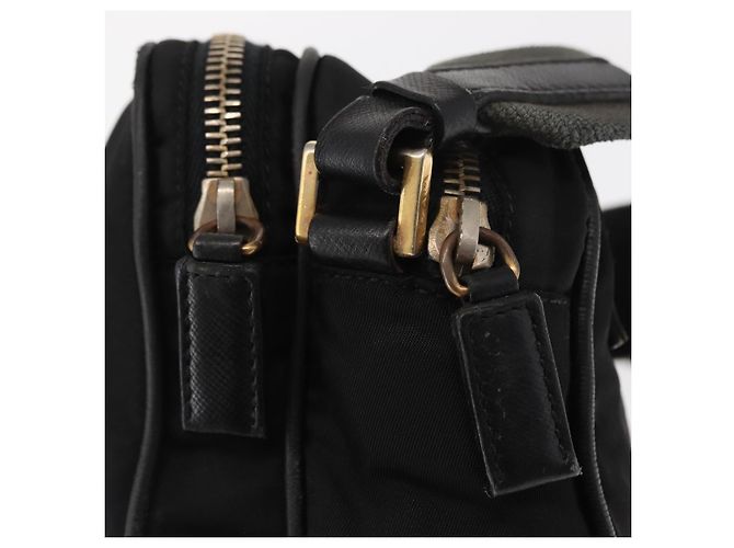 Borsa a Spalla PRADA in Nylon Pelle Nera Oro Auth ki6206 Nero D'oro - vista 9
