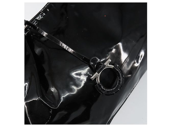 Gancini Tote Bag Salvatore Ferragamo Emaille Schwarz Silber Auth BA8785 - Ansicht 10