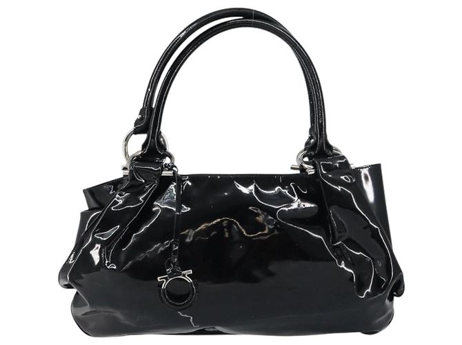 Gancini Tote Bag Salvatore Ferragamo Emaille Schwarz Silber Auth BA8785 - Ansicht 13