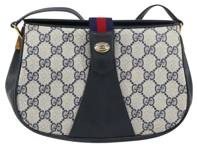 Borsa a Spalla Gucci GG Supreme Sherry Line PVC Blu Navy Oro 10 02 024 Auth 156423 D'oro - vista 13
